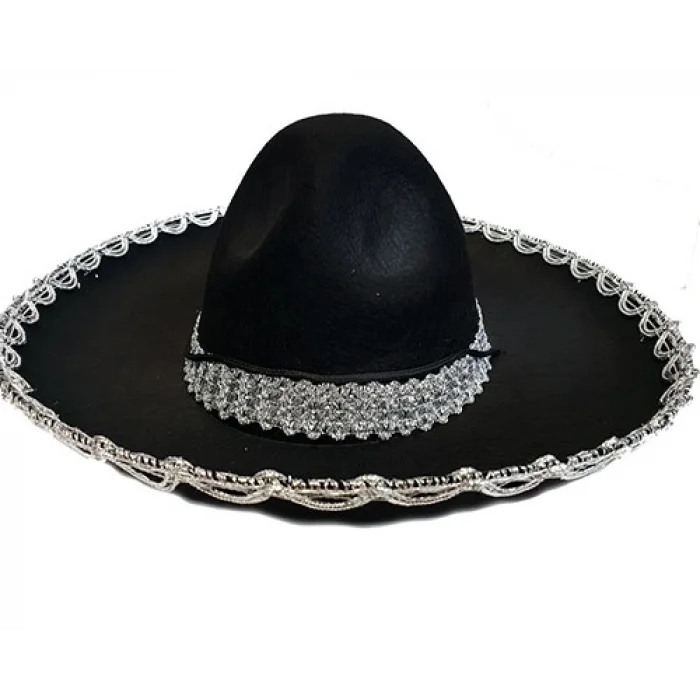 BUĞZ Gümüş Renk Şeritli Meksika Mariachi Latin Şapkası 55 cm Çocuk