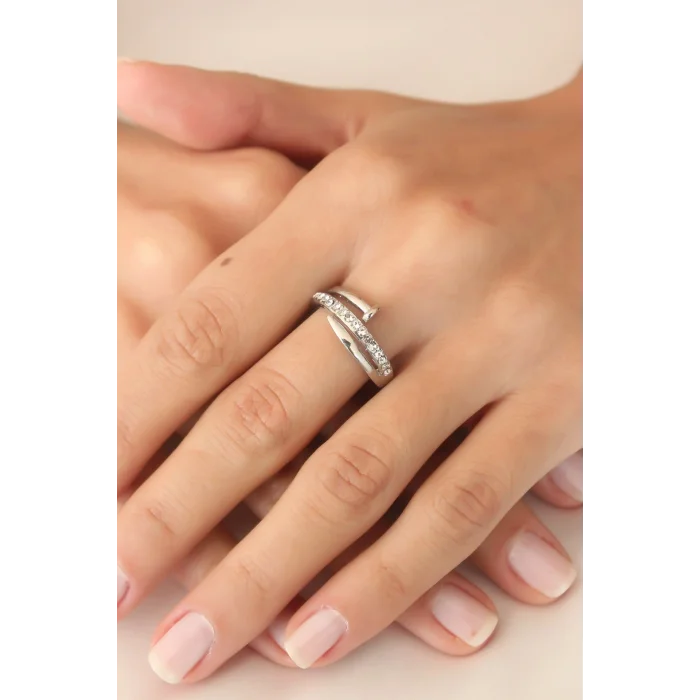 BUĞZ Gümüş Renk Taşlı Çivi Ayarlanabilir Kadın Yüzük