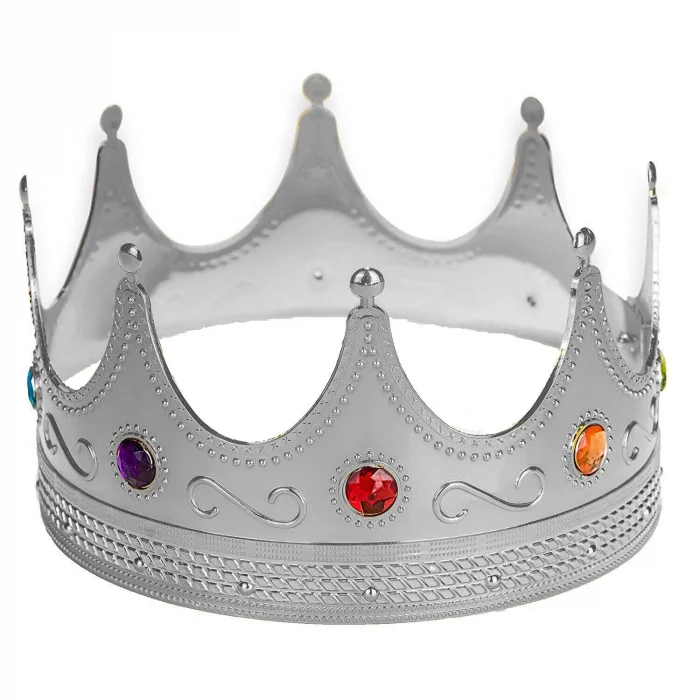 BUĞZ Gümüş Renk Yetişkin Çocuk Uyumlu Kral Tacı Kraliyet Tacı 60 cm