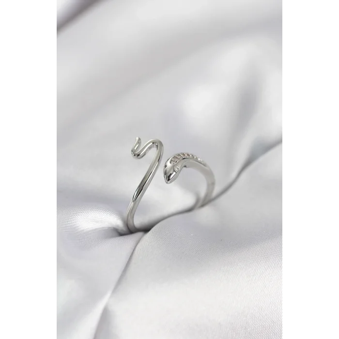 BUĞZ Gümüş Renk Yılan Model Zirkon Taşlı Kadın Yüzük