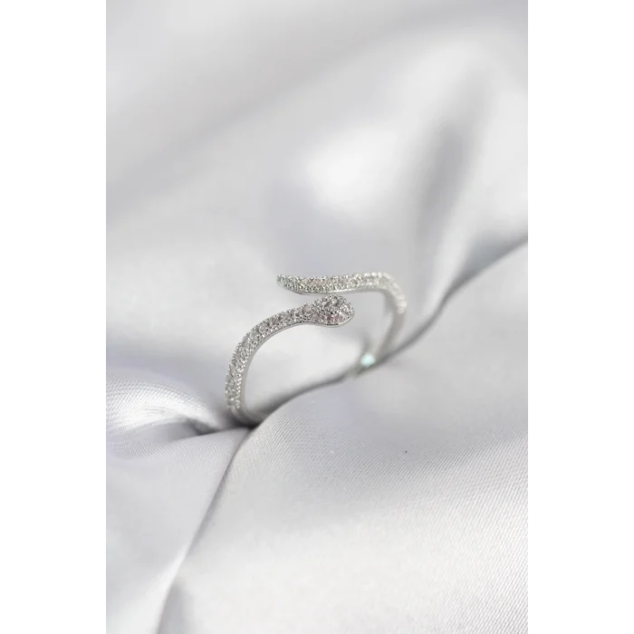 BUĞZ Gümüş Renk Yılan Model Zirkon Taşlı Kadın Yüzük