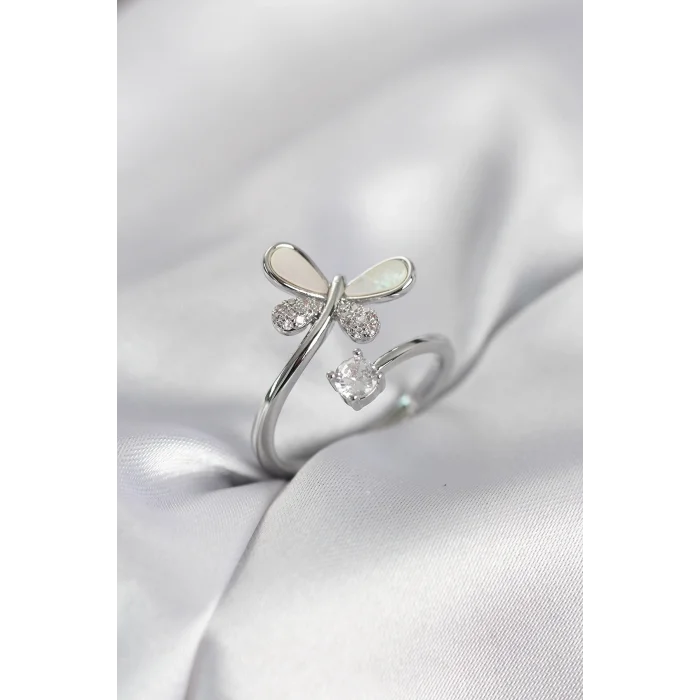 BUĞZ Gümüş Renk Yusufçuk Model Zirkon Taşlı Kadın Yüzük