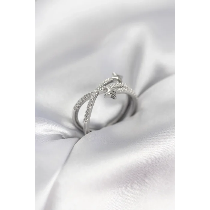 BUĞZ Gümüş Renk Zirkon Taşlı Halley Model Kadın Yüzük