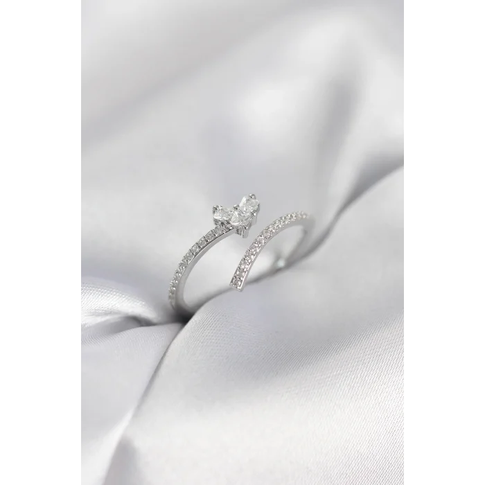 BUĞZ Gümüş Renk Zirkon Taşlı Kuyruklu Kalp Model Kadın Yüzük