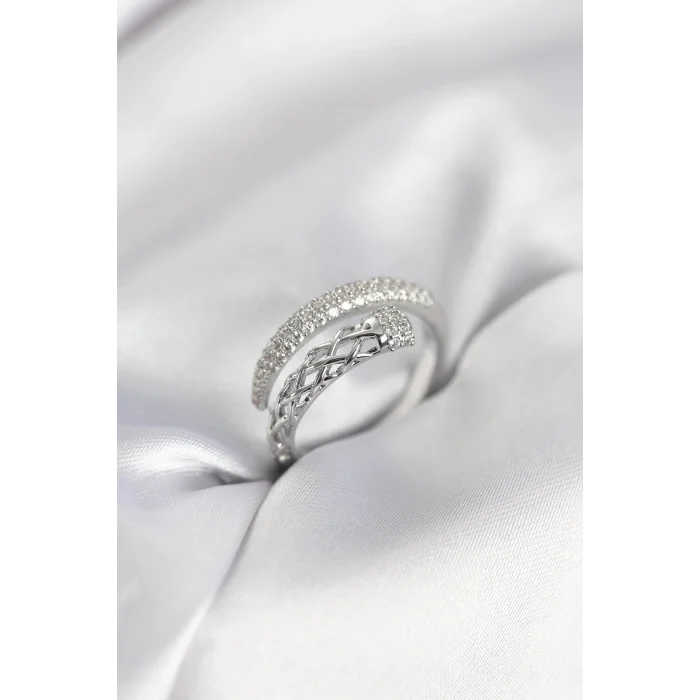 BUĞZ Gümüş Renk Zirkon Taşlı Sarmal Kadın Yüzük