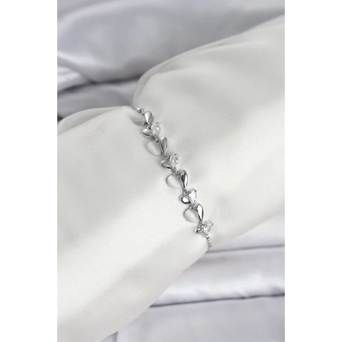 BUĞZ Gümüş Renk Zirkon Taşlı Sıralı Damla Model Asansörlü Kadın Bileklik