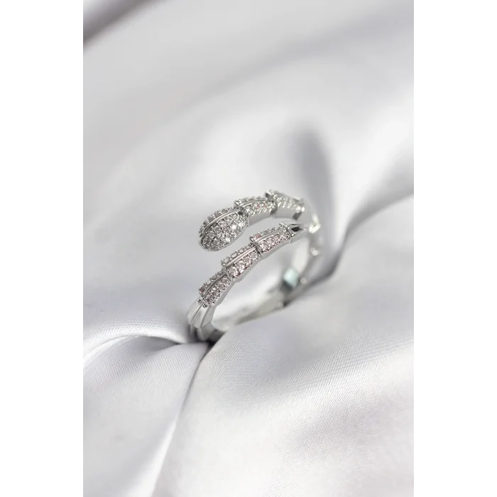 BUĞZ Gümüş Renk Zirkon Taşlı Yılan Model Kadın Yüzük