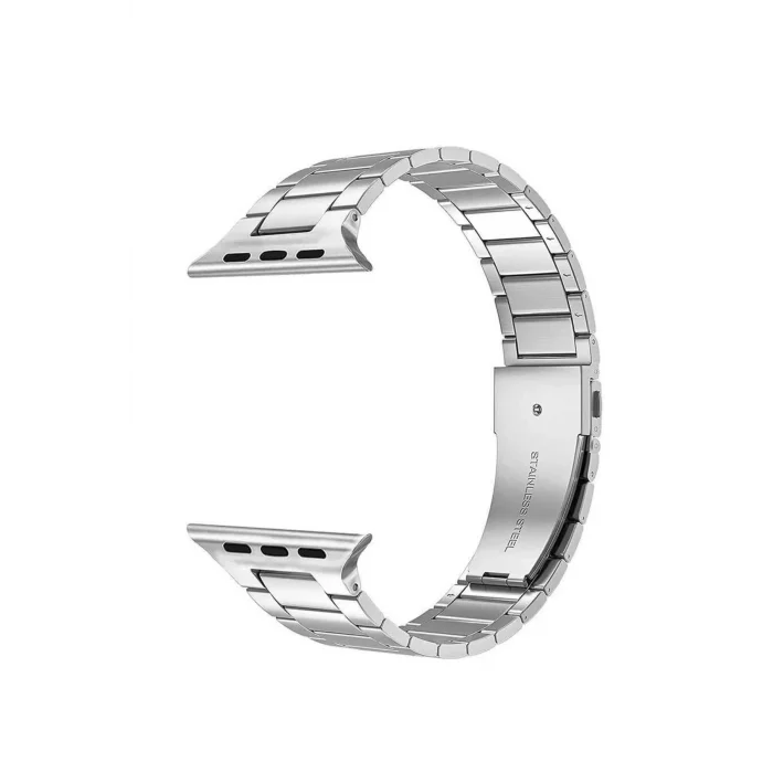 BUĞZ Gümüş Renkli 45 mm Çelik Akıllı Saat Kordonu, Baklalı Tasarım ve Metal Bağlantı Uçları