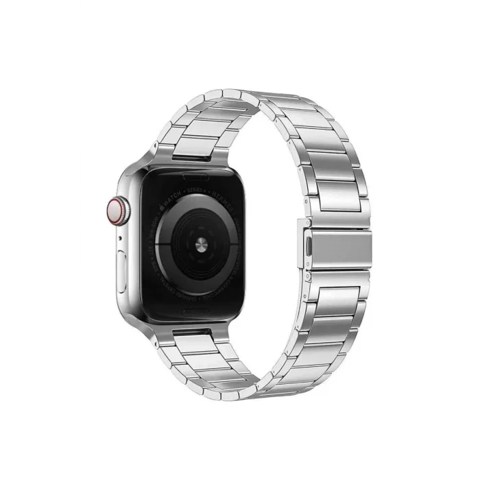 BUĞZ Gümüş Renkli 45 mm Çelik Akıllı Saat Kordonu, Baklalı Tasarım ve Metal Bağlantı Uçları