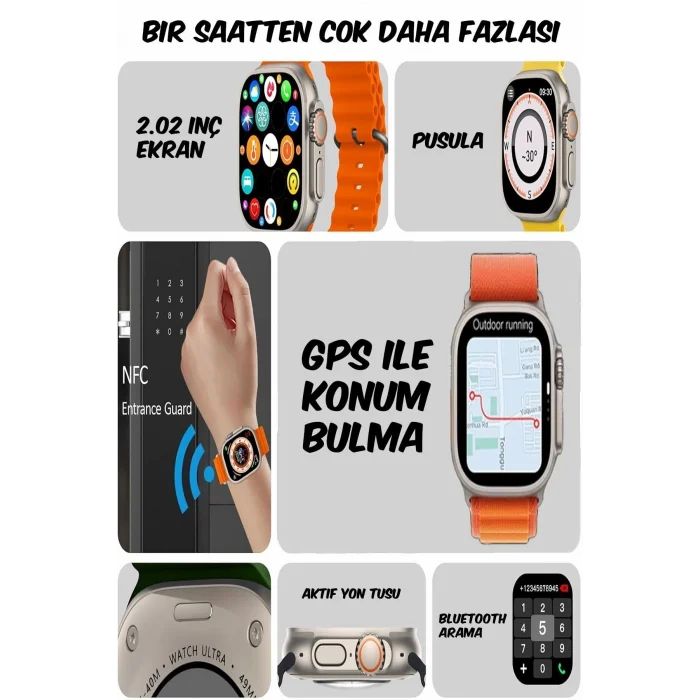 BUĞZ Gümüş Renkli Akıllı Saat, Sesli Görüşme ve Suya Dayanıklı Özellikli, Çift Silikon Kordonlu