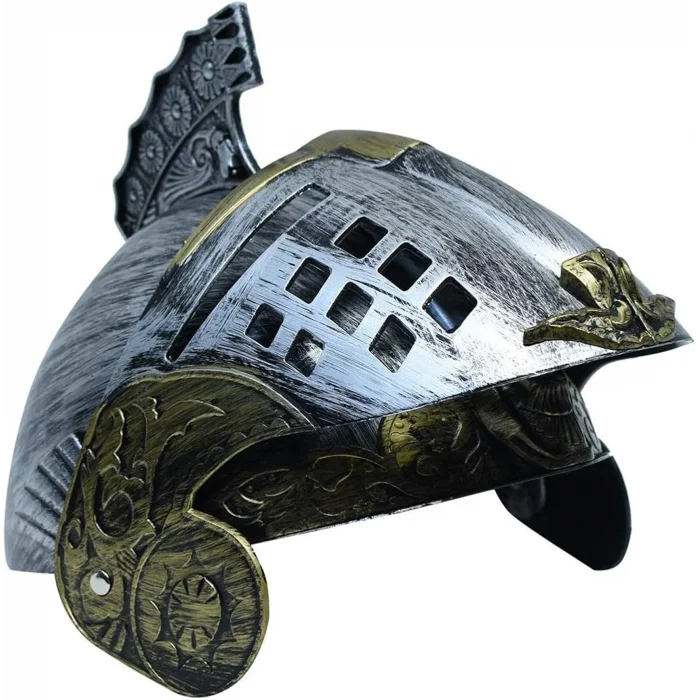BUĞZ Gümüş Üzeri Altın Renk Oynar Başlıklı Romalı Bizans Kaskı Miğferi 25x20 cm