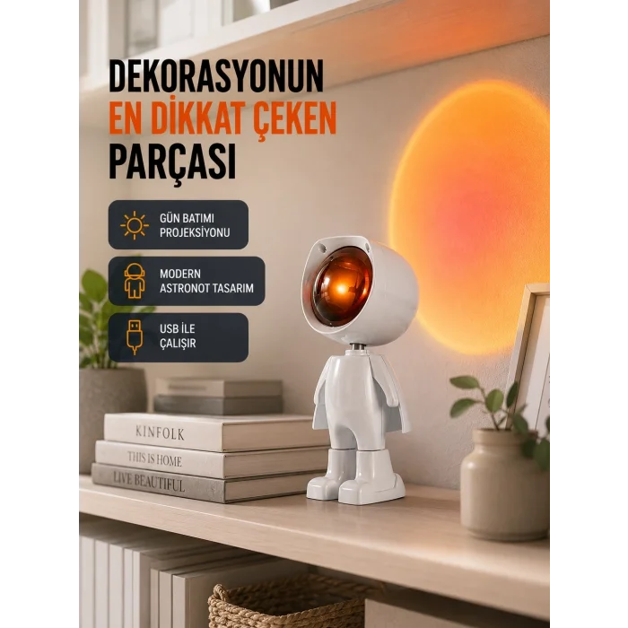 BUĞZ Gün Batımı Efekti Sunan Astronot LED Masa Lambası Yeni Nesil