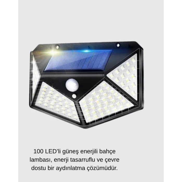 BUĞZ Güneş Enerjili 100 LED Dış Mekan Lamba – Hareket Sensörlü, 2200mAh Bataryalı Solar Aydınlatma