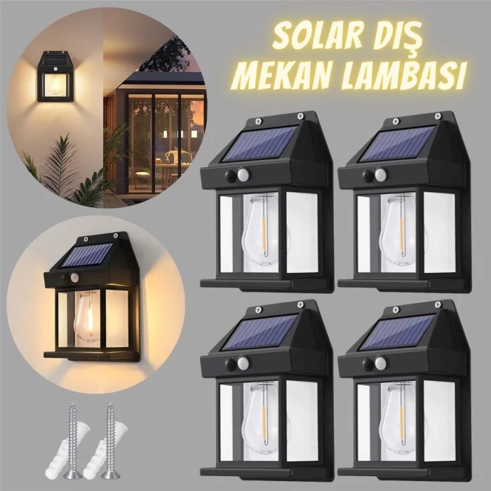 BUĞZ Güneş Enerjili Bahçe Aydınlatması Aplik Dekor Solar Ve Sensörlü Bahçe Balkon Ve Garaj Lambası