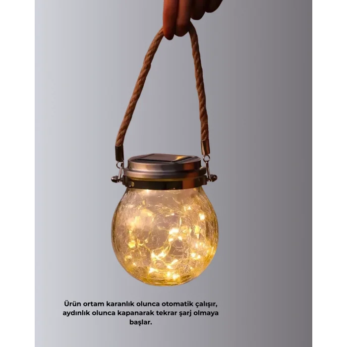 BUĞZ Güneş Enerjili Cam Sarkıt Bahçe Balkon Teras Aydınlatma 30 LED