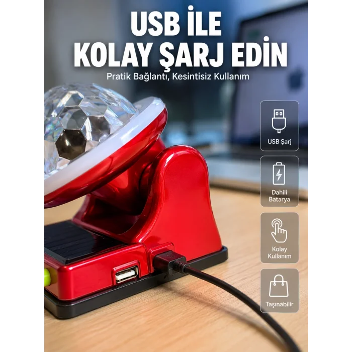BUĞZ Güneş Enerjili LED Disco Lamba Şarjlı RGB Parti ve Dekoratif Aydınlatma Lambası