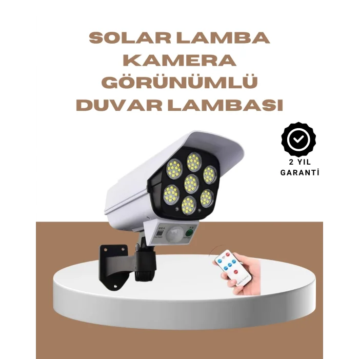 BUĞZ Güneş Enerjili LED Lamba + Güvenlik Kamerası Görünümlü– 5-8 m Hareket Algılamalı, Beyaz Işık