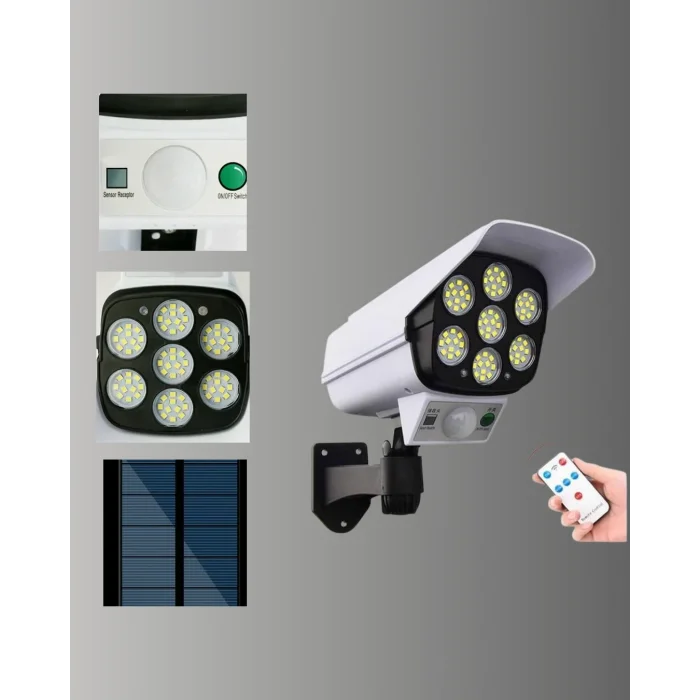 BUĞZ Güneş Enerjili LED Lamba + Güvenlik Kamerası Görünümlü– 5-8 m Hareket Algılamalı, Beyaz Işık