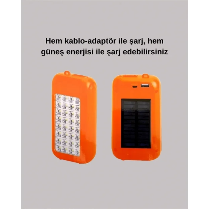  Güneş Enerjili LED Powerbank Işıldak – 10000 mAh, Su Geçirmez, 32 LED, Taşınabilir Tasarım