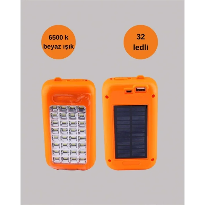  Güneş Enerjili LED Powerbank Işıldak – 10000 mAh, Su Geçirmez, 32 LED, Taşınabilir Tasarım