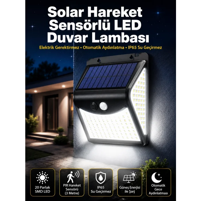 BUĞZ Güneş Enerjili Sensörlü Duvar Lambası Bahçe Lamba Suya Dayanıklı Bahçe Aydınlatma