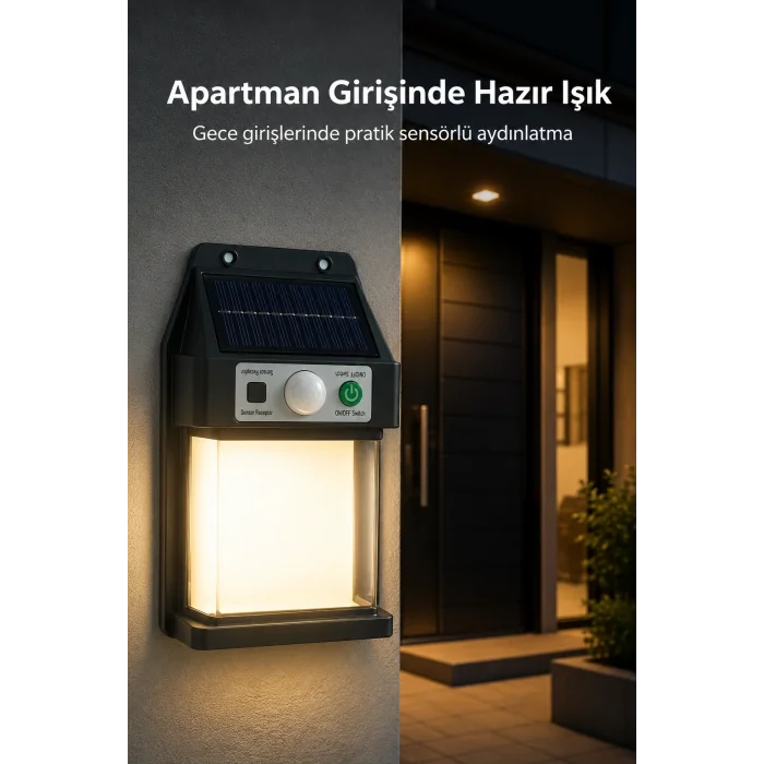 BUĞZ Güneş Enerjili Sensörlü Solar Aplik Dış Mekan Kapı Bahçe Teras Duvar Aydınlatma