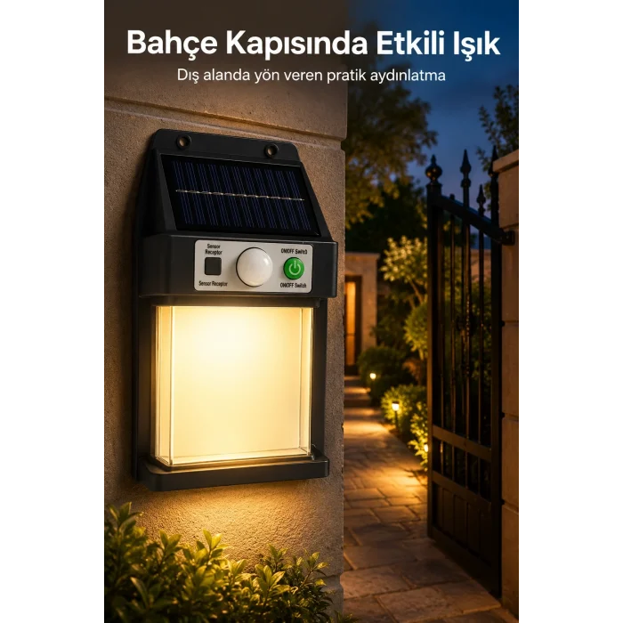 BUĞZ Güneş Enerjili Sensörlü Solar Aplik Dış Mekan Kapı Bahçe Teras Duvar Aydınlatma