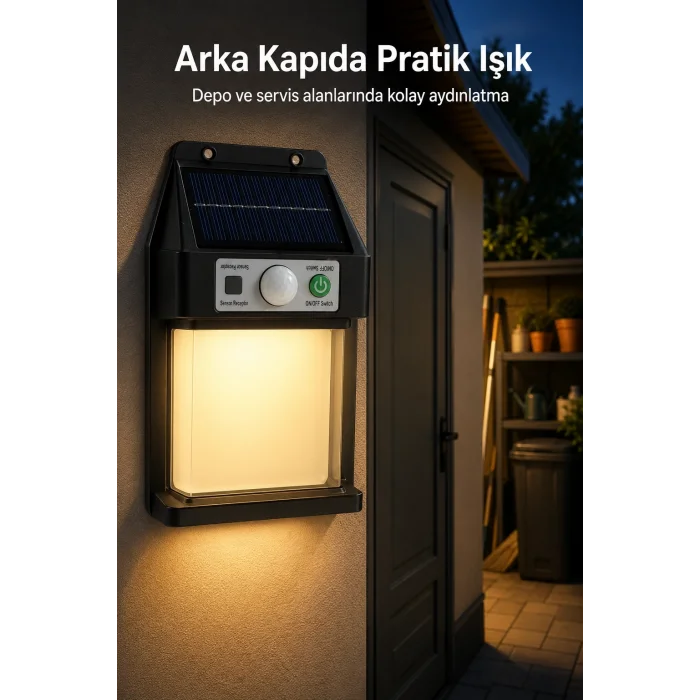 BUĞZ Güneş Enerjili Sensörlü Solar Aplik Dış Mekan Kapı Bahçe Teras Duvar Aydınlatma