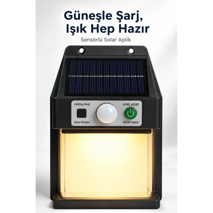BUĞZ Güneş Enerjili Sensörlü Solar Aplik Duvar Tipi Dış Mekan Bahçe Balkon Işığı