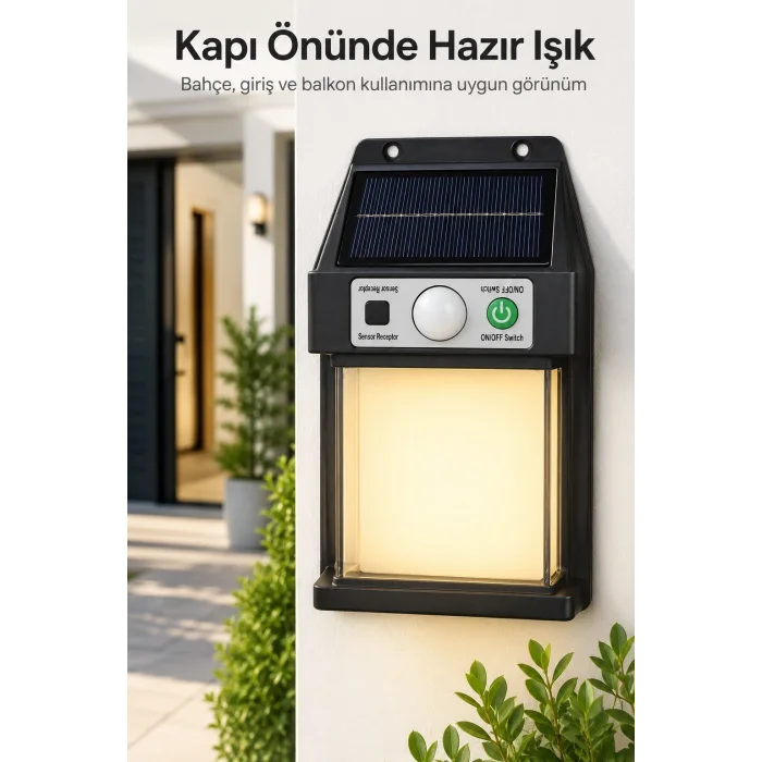 BUĞZ Güneş Enerjili Sensörlü Solar Aplik Duvar Tipi Dış Mekan Bahçe Balkon Işığı