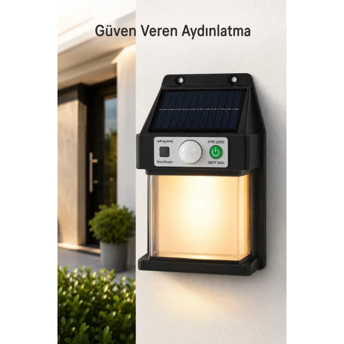 BUĞZ Güneş Enerjili Sensörlü Solar Aplik Duvar Tipi Dış Mekan Hareket Algılamalı Işık