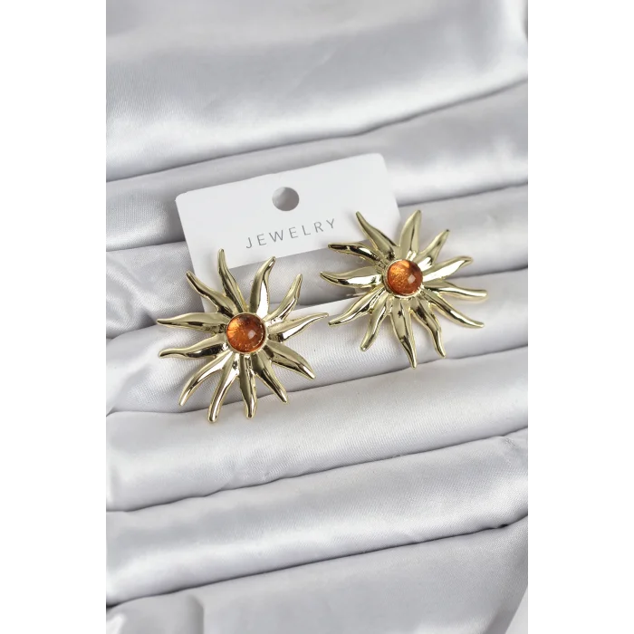 BUĞZ Güneş Model Gold Renk Pirinç Kadın Küpe - BUĞZ