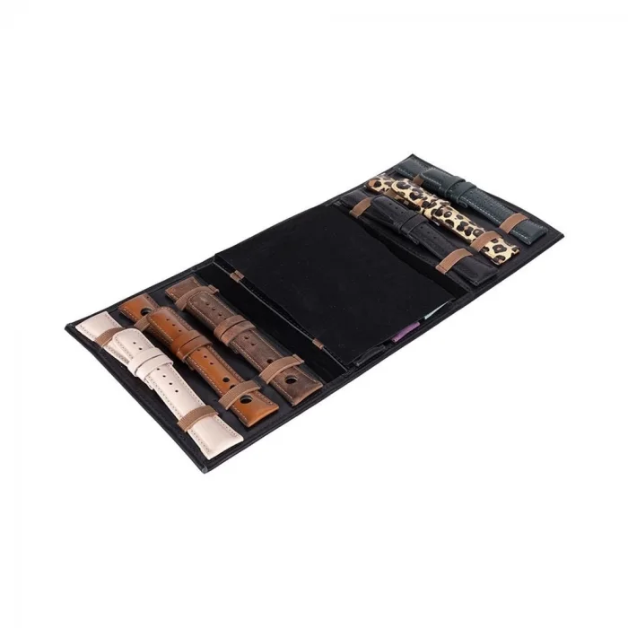  Hakiki Deri, El Yapımı, Saat Kordonu Taşıma Çantası, Kömür Siyah