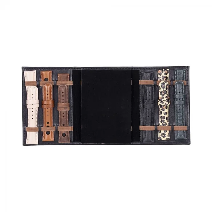  Hakiki Deri, El Yapımı, Saat Kordonu Taşıma Çantası, Kömür Siyah