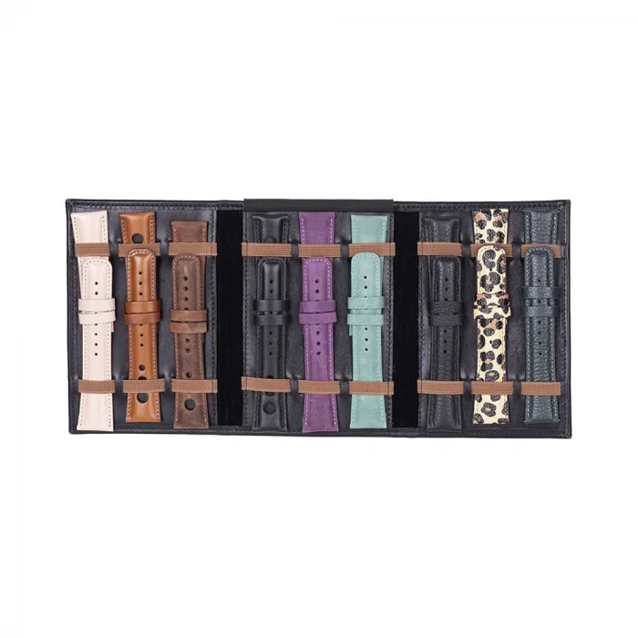  Hakiki Deri, El Yapımı, Saat Kordonu Taşıma Çantası, Kömür Siyah