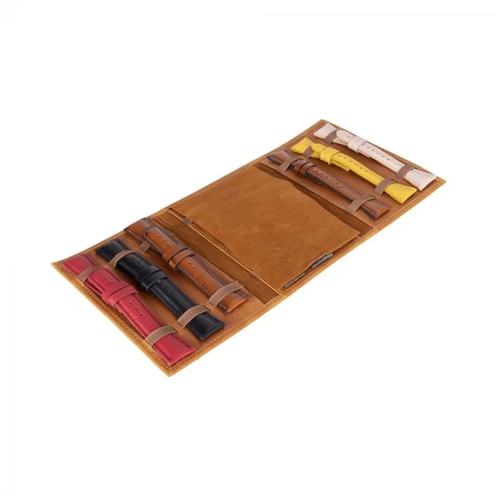  Hakiki Deri, El Yapımı, Saat Kordonu Taşıma Çantası, Tan Rengi