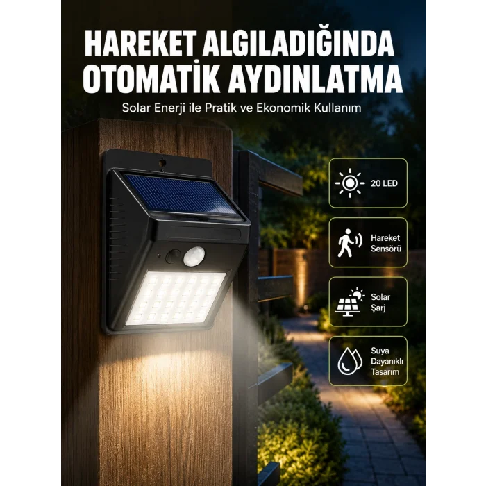 BUĞZ Hareket Algılamalı Solar LED Güvenlik Lambası Yeni Nesil