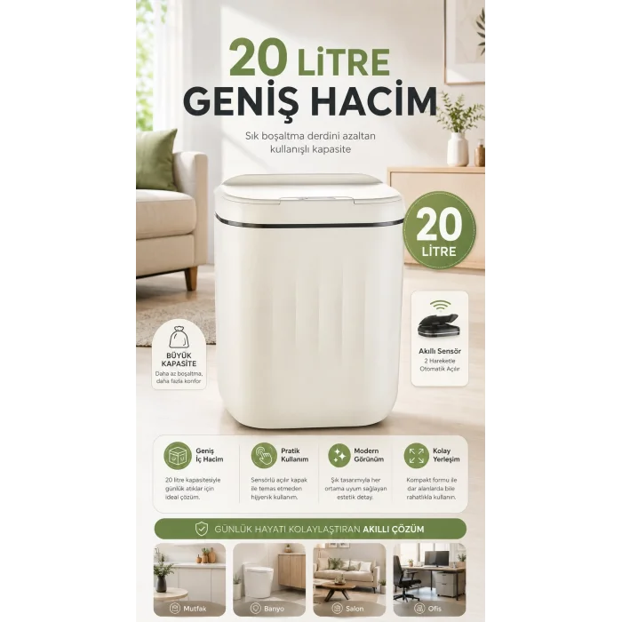 BUĞZ Hareket Sensörlü Büyük 20L Çöp Kovası UV Işıklı