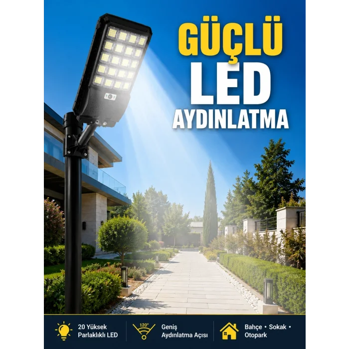 BUĞZ Hareket Sensörlü Solar LED Aydınlatma 3 Modlu Uzaktan Kumandalı Bahçe Lambası