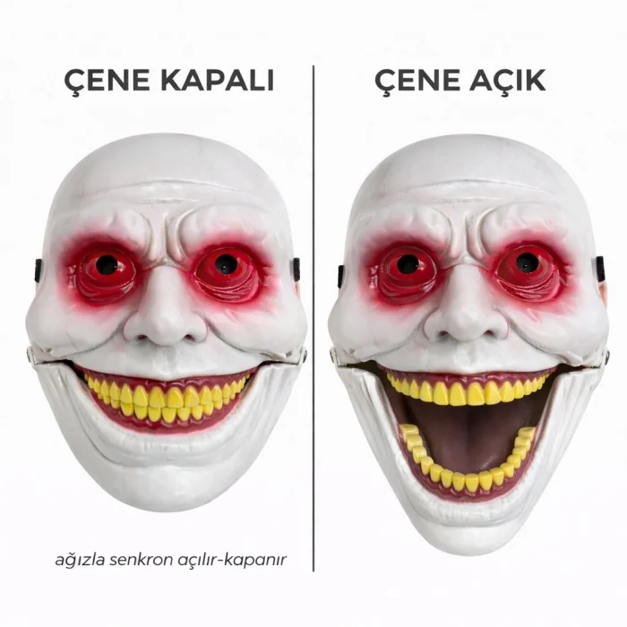BUĞZ Hareketli Çene Mekanizmalı Korku Maskesi Kırmızı