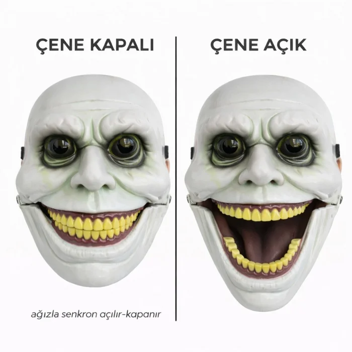 BUĞZ Hareketli Çene Mekanizmalı Yeşil Korku Maskesi