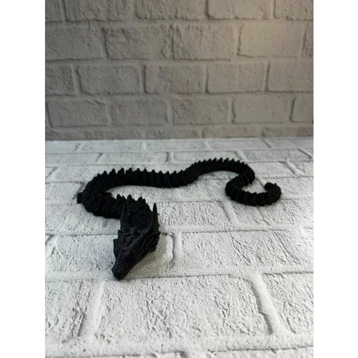 BUĞZ Hareketli Siyah Ejderha Figür Uzun Gövdeli Fantastik Masa ve Raf Dekoru