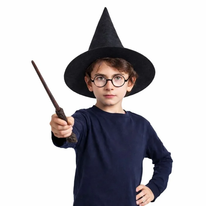 BUĞZ Harry Potter Tarzı Çocuk Seti (Siyah Keçe Şapka, Asa, Gözlük)