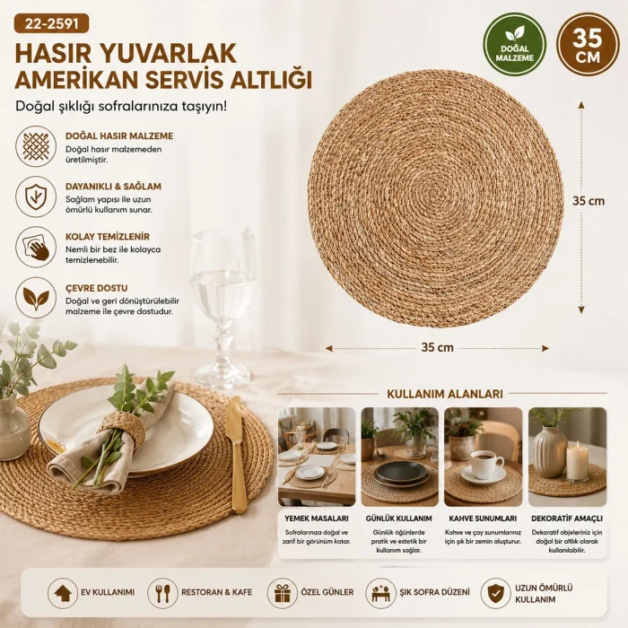 BUĞZ Hasır 31cm Yuvarlak Supla - Amerikan Servis Altı Bx40