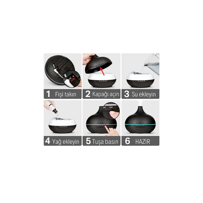 BUĞZ Hava Nemlendirici 7 Led Işıklı Aromatik Oda Kokusu 550 Ml Kahve Aroma Difüzörü Buhar Makinası - Lisinya