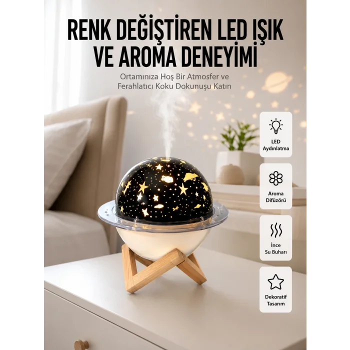 BUĞZ Hava Nemlendirici Led Işıklı Gece Lambası Yıldız Görünümlü Renk Değiştiren