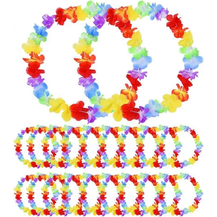 BUĞZ Hawaii Çiçekli Boyun Kolyesi - Renkli Tropikal Parti Leisi 12 Adet - Lisinya