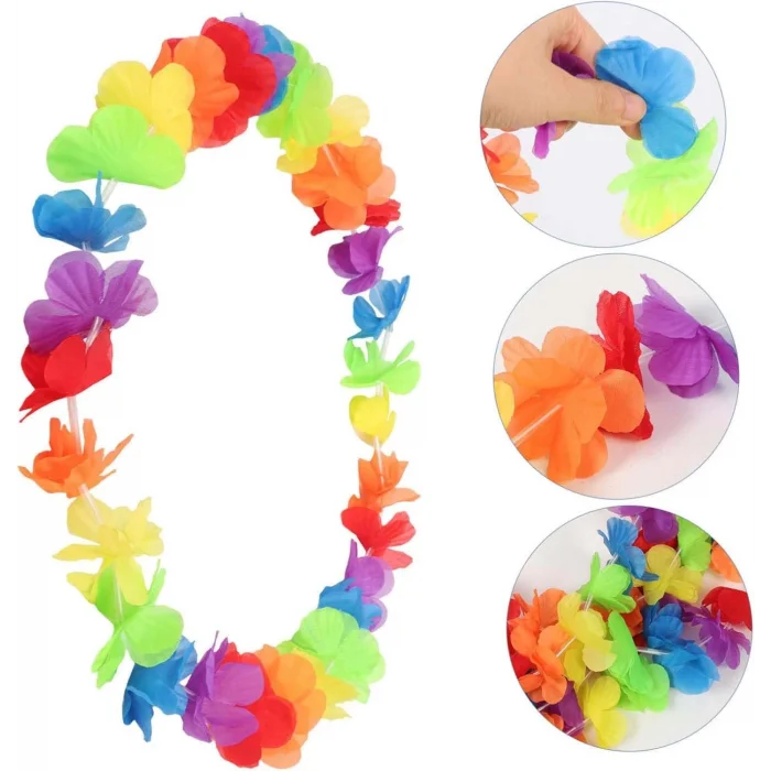 BUĞZ Hawaii Çiçekli Boyun Kolyesi - Renkli Tropikal Parti Leisi