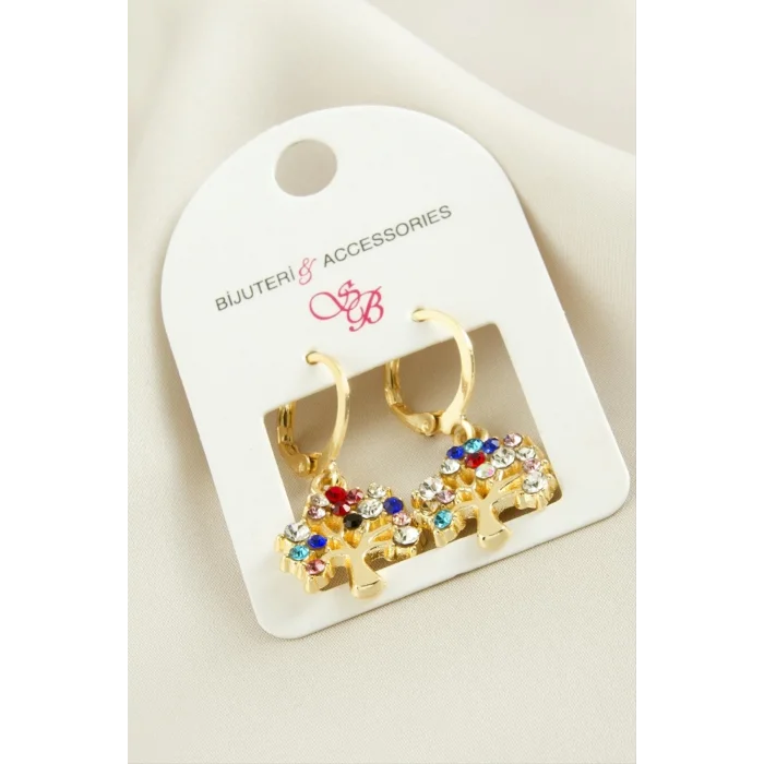  Hayat Ağacı Taşlı Küpe