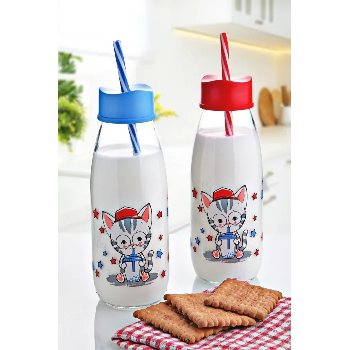BUĞZ Hayvan Figürlü Pipetli Su Ve Süt Şişesi Cam 500 ML